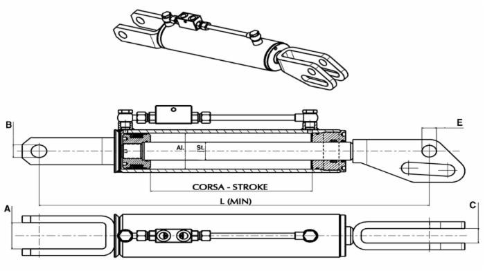 Braccio laterale idraulico 80x40x290mm - Ama
