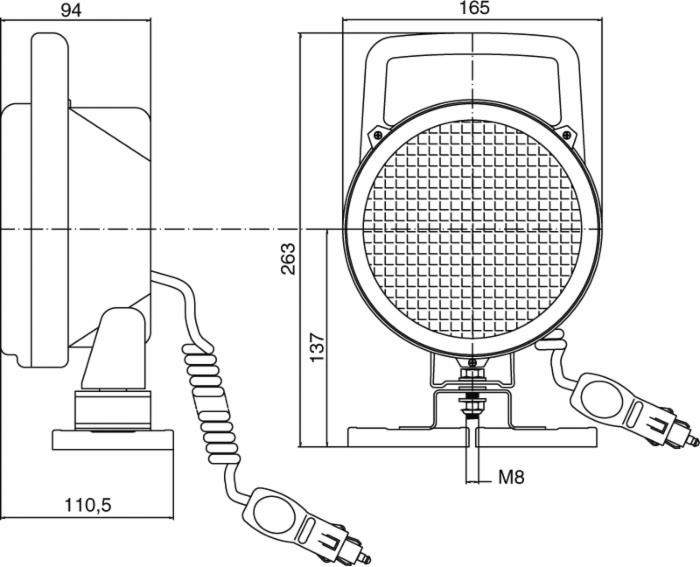 Faro da lavoro alogeno Ø 161mm con base magnetica e cavo spiralato - Ama