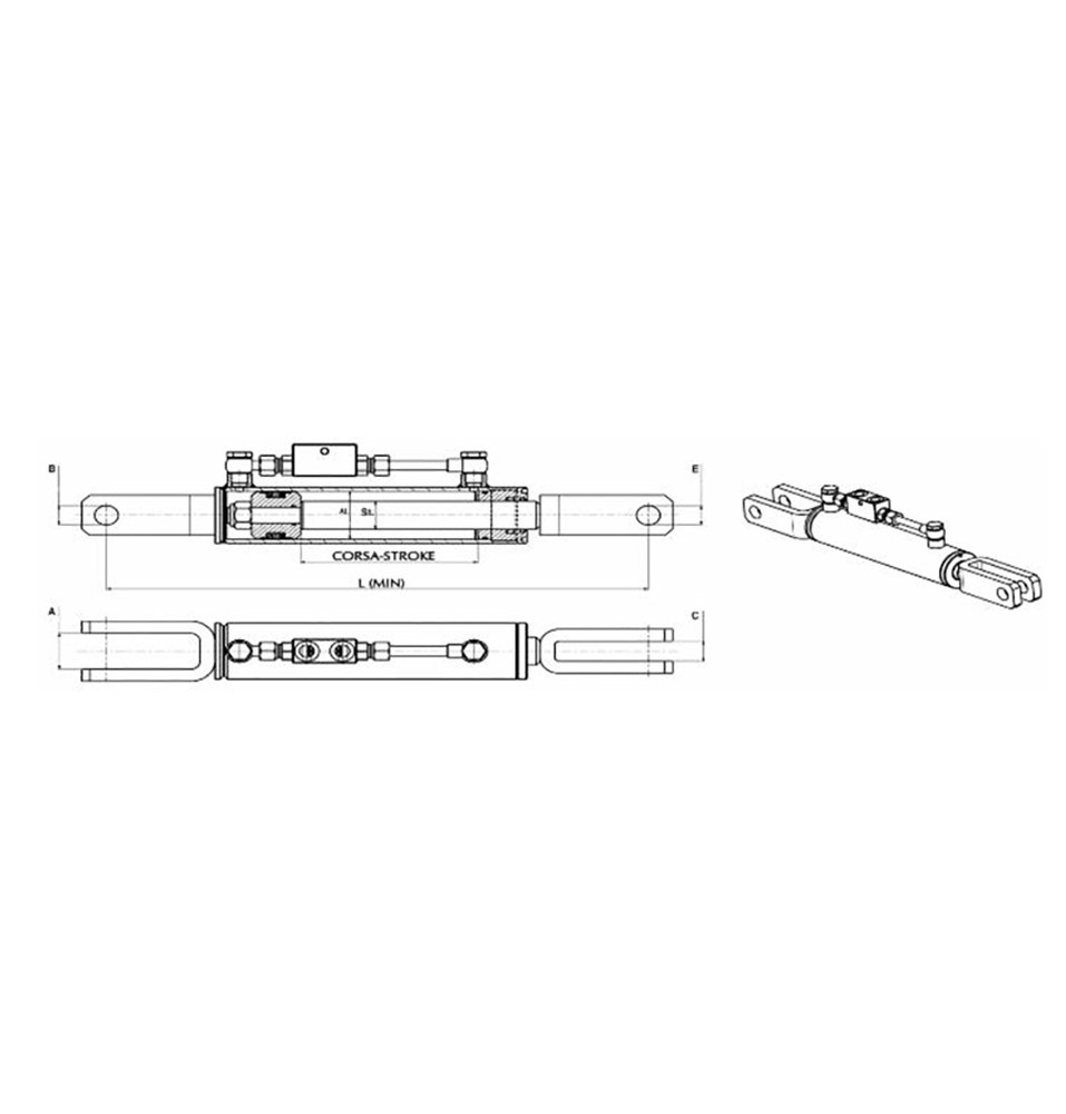 Braccio laterale idraulico lunghezza 370-465mm alesaggio 60mm - Ama