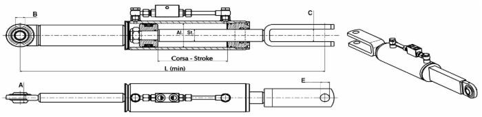 Braccio laterale idraulico 80x40x190mm con lunghezza massima 860mm - Ama