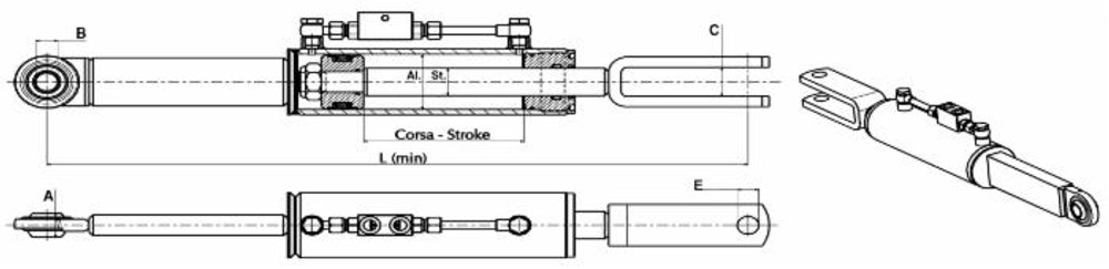 Braccio laterale idraulico adattabile Fiat 80x40x190mm - Ama