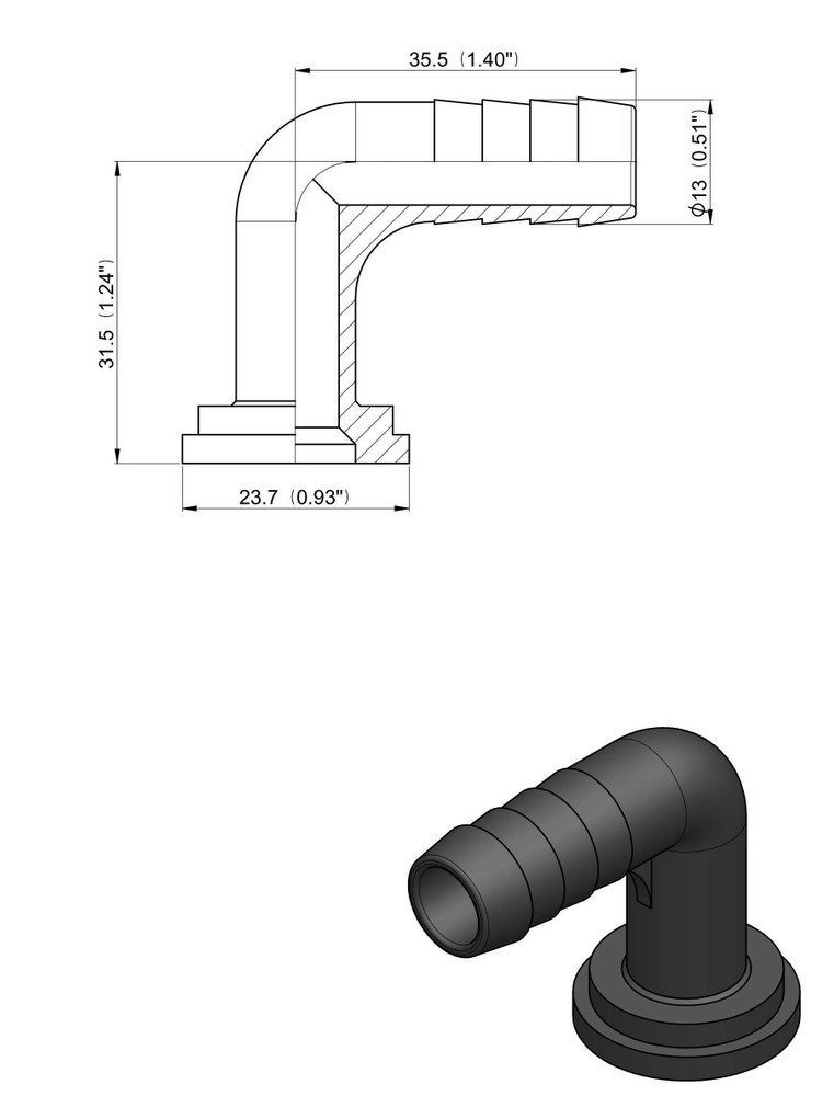 Raccordo curvo Ø25 piano per girello 1" - Arag