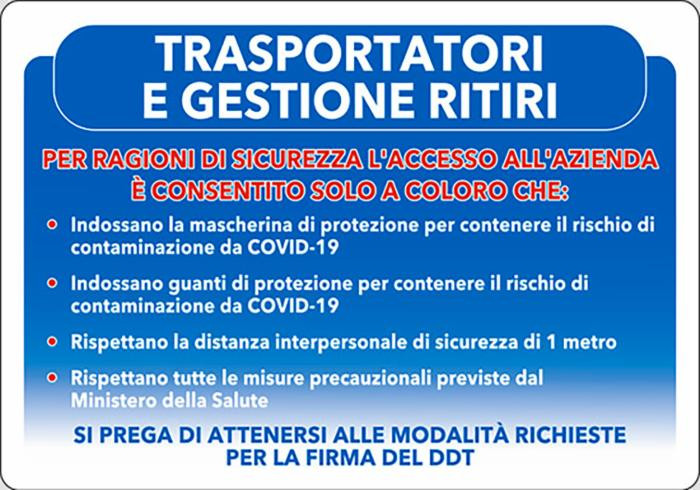 Segnaletica Covid-19 avviso trasportatori e ritiri - Ama