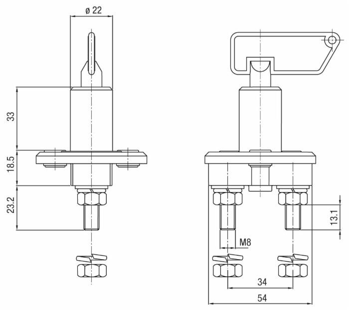 Interruttore staccabatteria ad azionamento manuale con chiave estraibile 100A - Ama