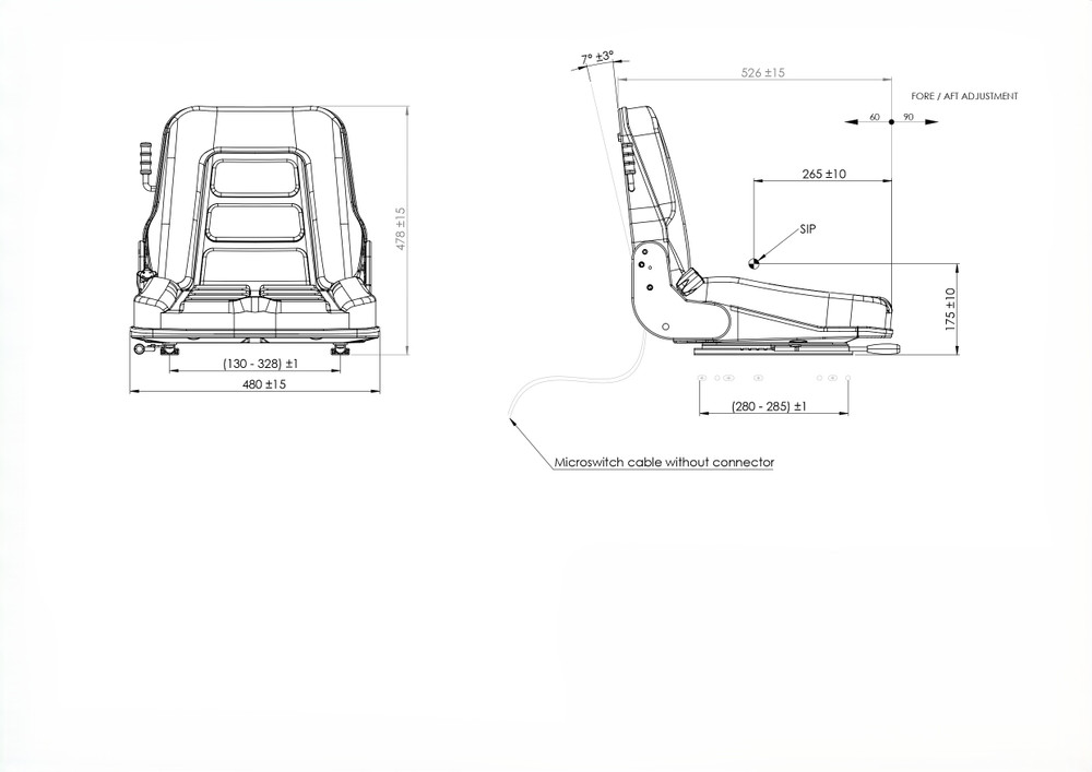 Sedile in ecopelle con guide pesanti e microswitch Ama - Seat Industries