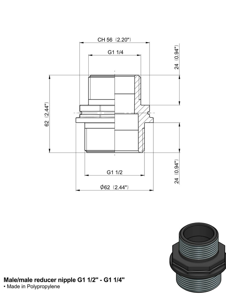 Riduzione m-m Arag g 1"1/2 - g 1"1/4 - Arag