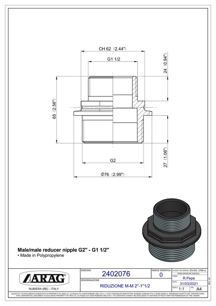 Riduzione m-m 2"-1"1/2 Arag - Arag