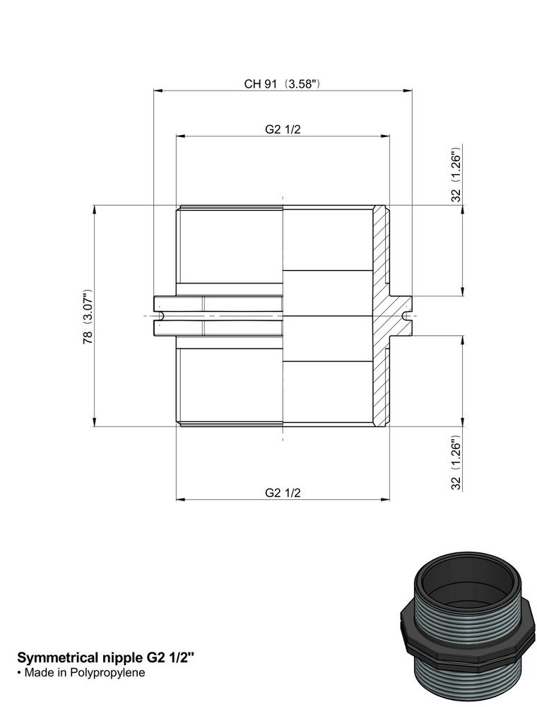 Nipplo 2"1/2 simmetrico Arag 2502080 - Arag