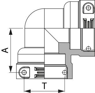 Raccordo curvo 90° femmina - femmina con attacco a forchetta t7 Arag 129077 - Arag