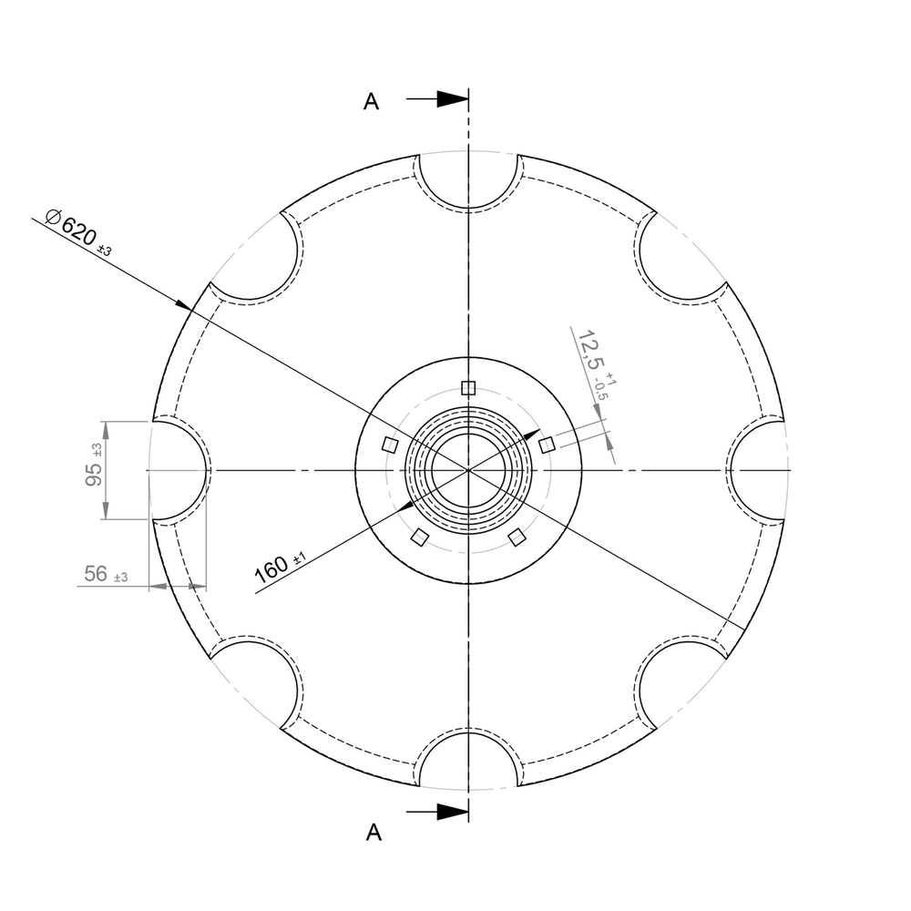 Disco 620x6 concavo dentato bugnatura interna, 5 fori q.12,5 su ø 160 Ama - Ama Disco 620x6 concavo dentato bugnatura interna, 5 fori q.12,5 su ø 160 Ama - Ama