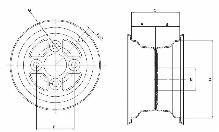 Cerchio flangiato 2,50x8" 4 fori Fiat - Ama