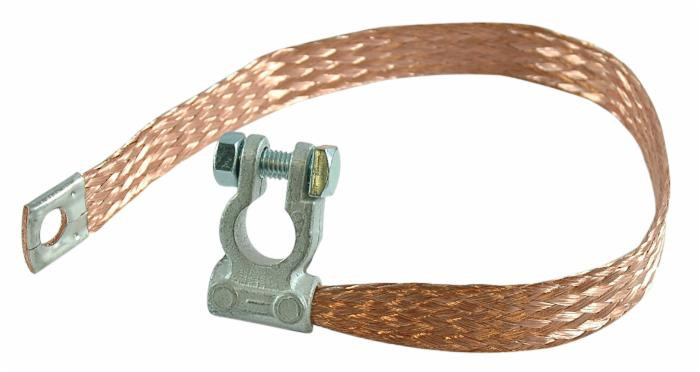Treccia di massa con morsetto batteria polarità negativa sezione 50mm² lunghezza 500mm occhiello ø 12,5mm - Ama