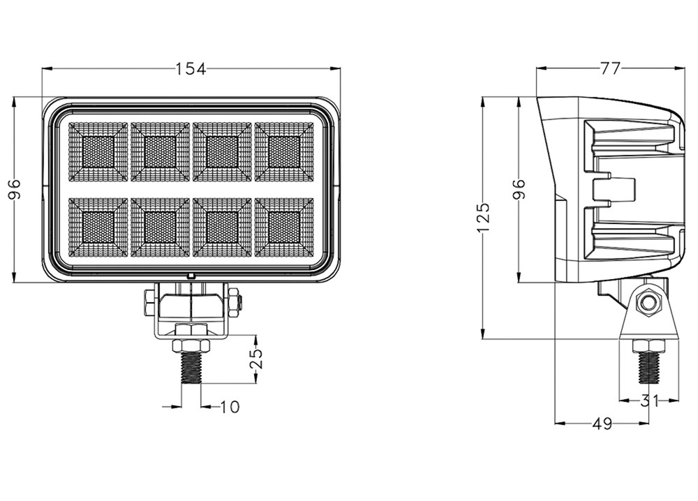 Faro lavoro LED Ama 10-30V DC rettangolare 160W 12800 LM - Ama