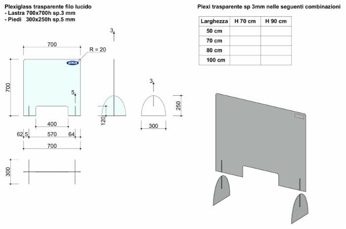 pannelli divisori protettivi 700x650 3mm base 5mm - Ama