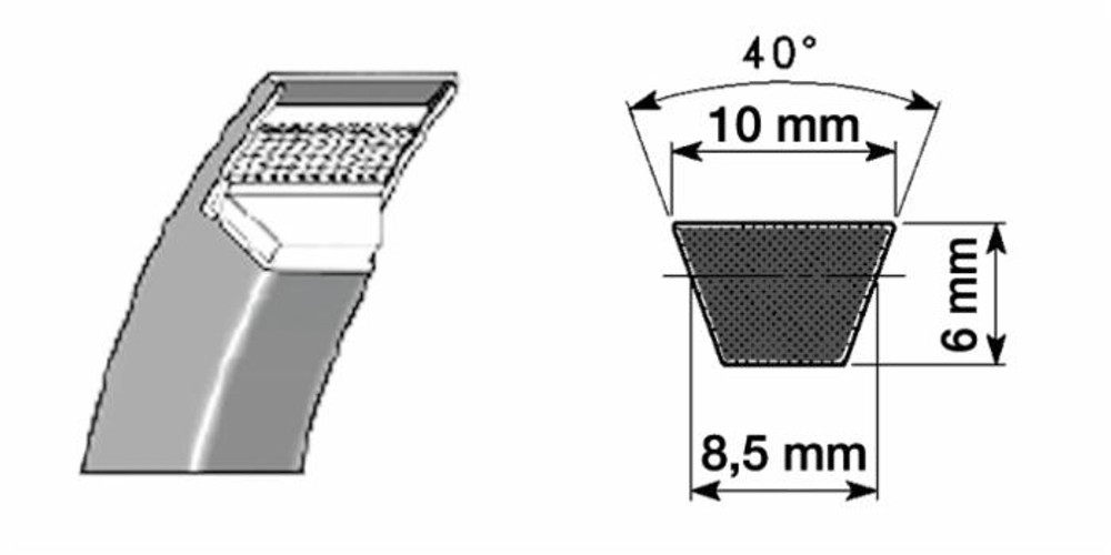 Cinghia trapezoidale in gomma telata tipo Z40mm 1016 - Ama