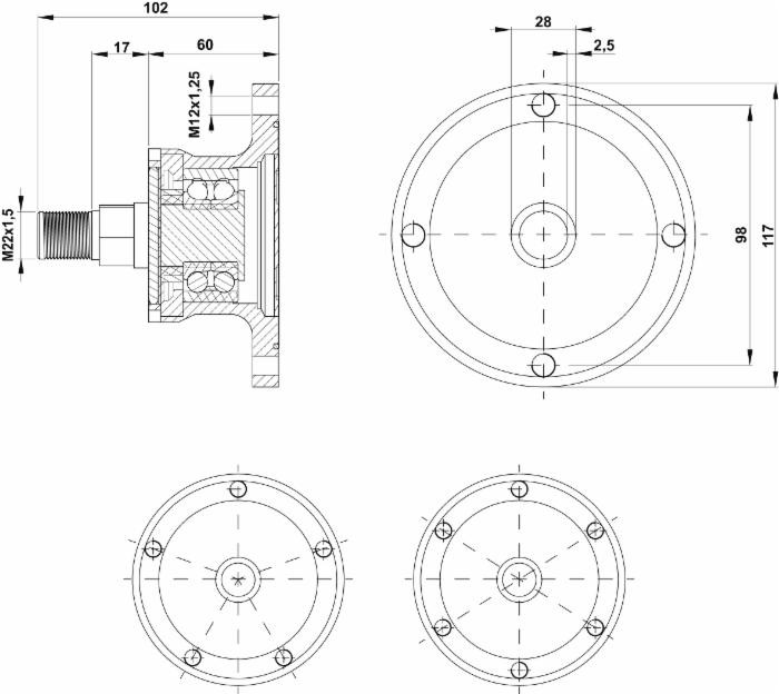 Mozzo frangizolle Skf 5 fori Ø 28mm - Skf