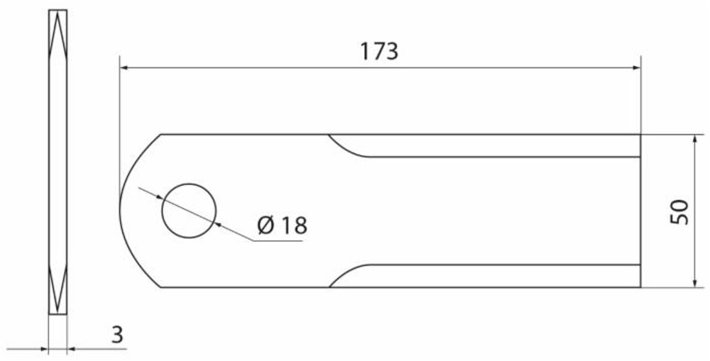 Coltello trinciapaglia con foro Ø 18mm lunghezza 173mm - Ama