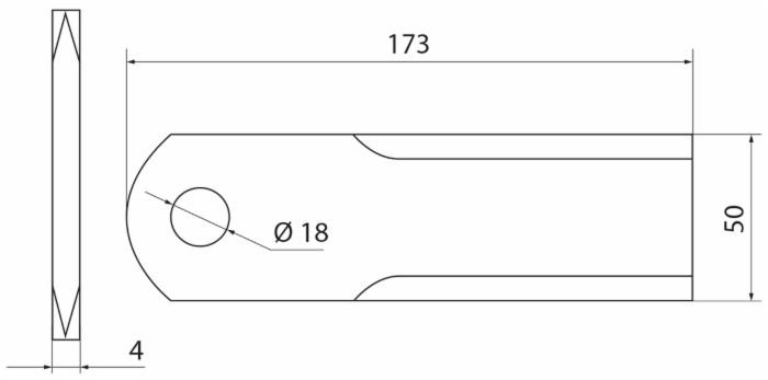 Coltello trinciapaglia con foro Ø 18mm lunghezza 173mm larghezza 50mm - Ama