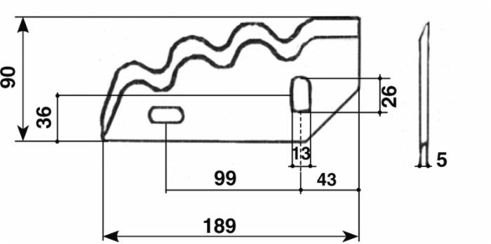 Coltello sinistro per carromiscelatore 189x90x5mm adattabile a Sgariboldi, Giglioli, Storti - Ama