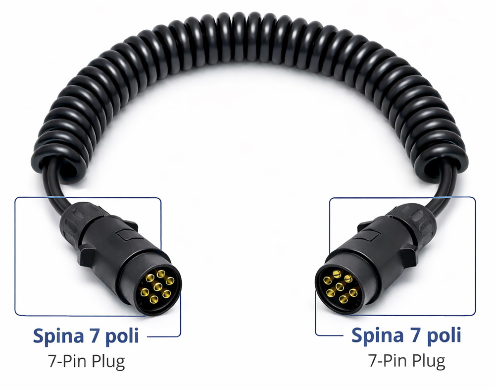 Prolunga cavo spiralato con spine 7 poli da 12V - Ama