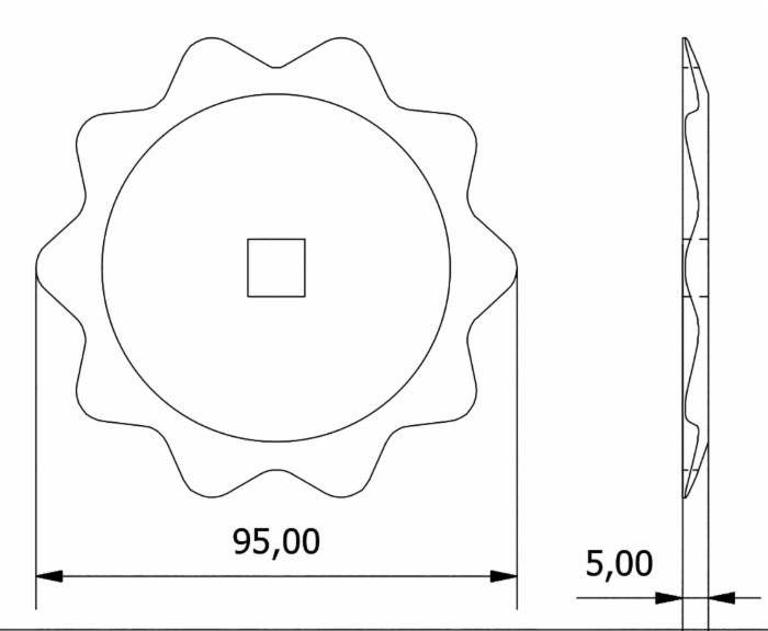 Coltello dentato Ø 95 foro quadrato 11x11mm per trincia - Ama