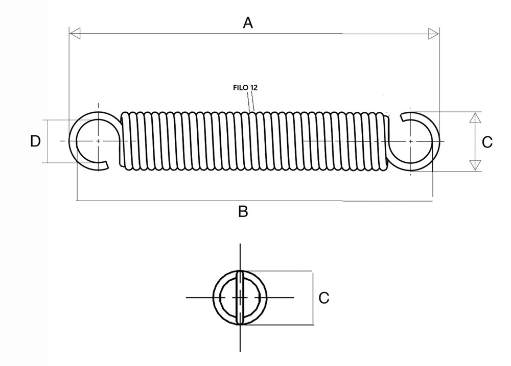 Molla tiller 383mm con gancio aperto Ø 12mm adattabile Nardi - Ama