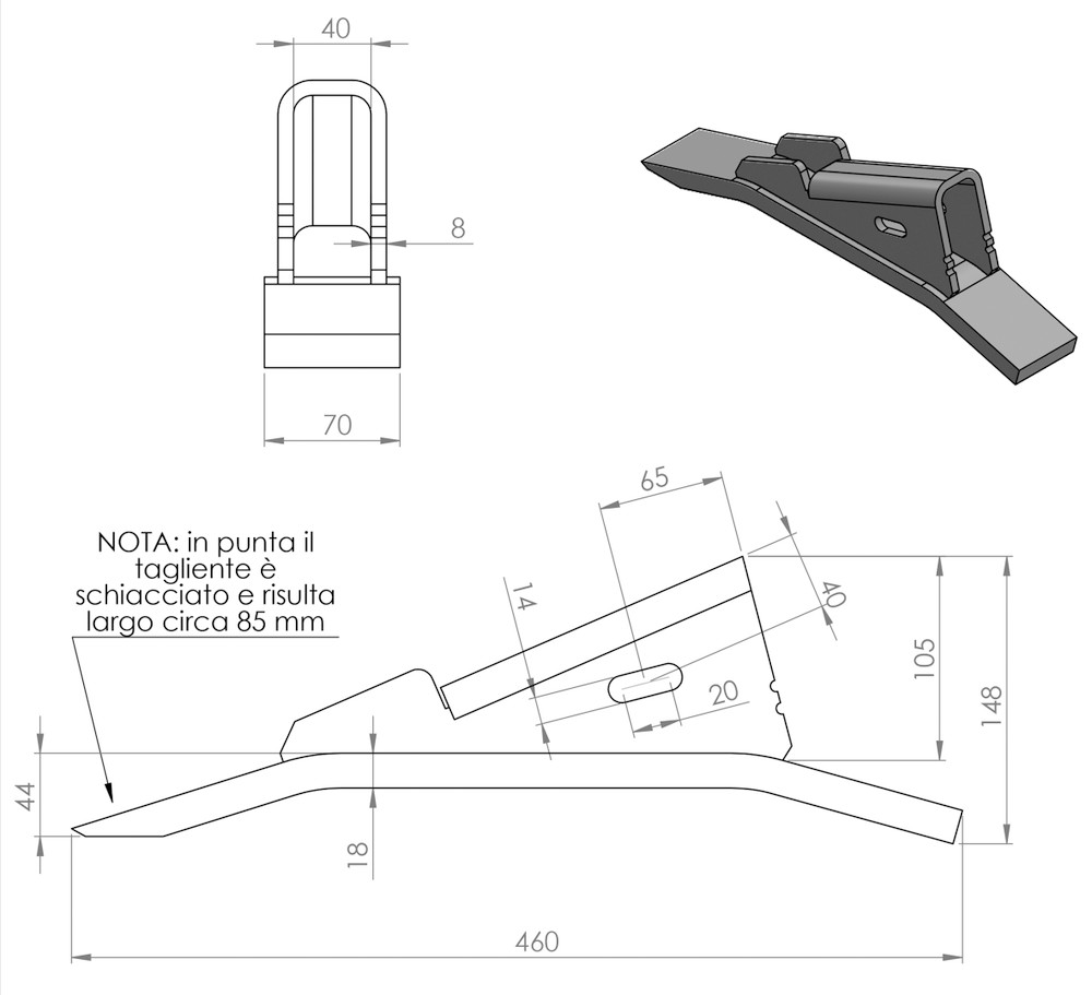 Sarpetta per ripuntatore 470x70mm con ancora 35mm adattabile Pegoraro - Ama
