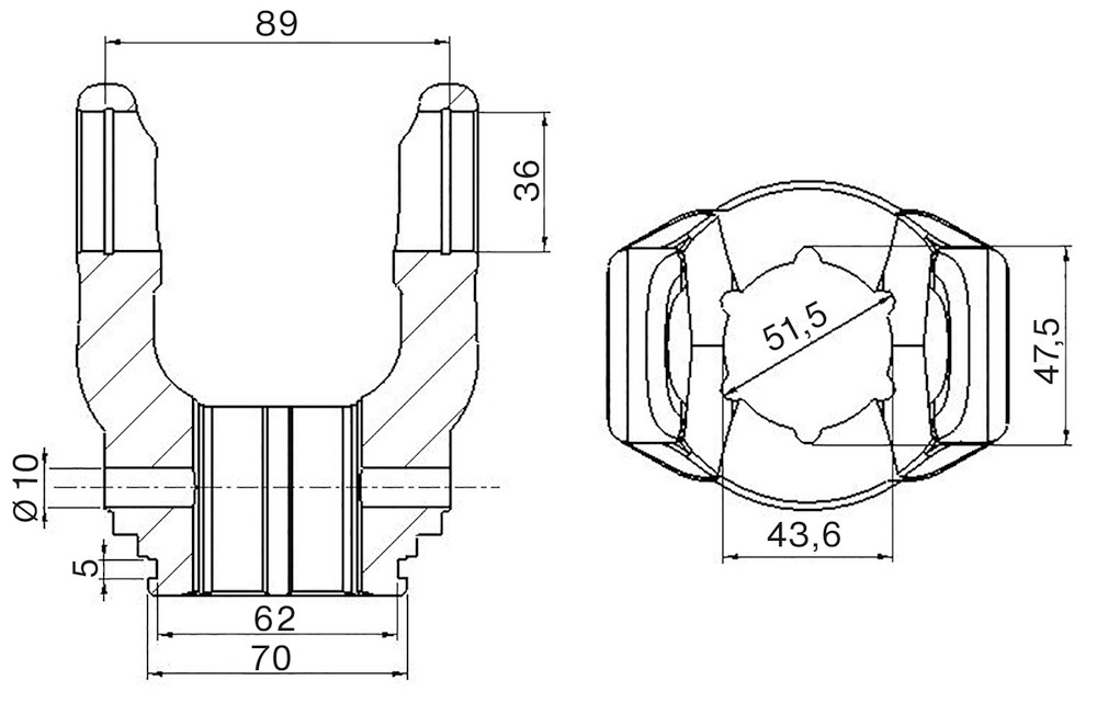 Forcella interna adattabile Walterscheid serie W2500,36x89 - Ama Cardan