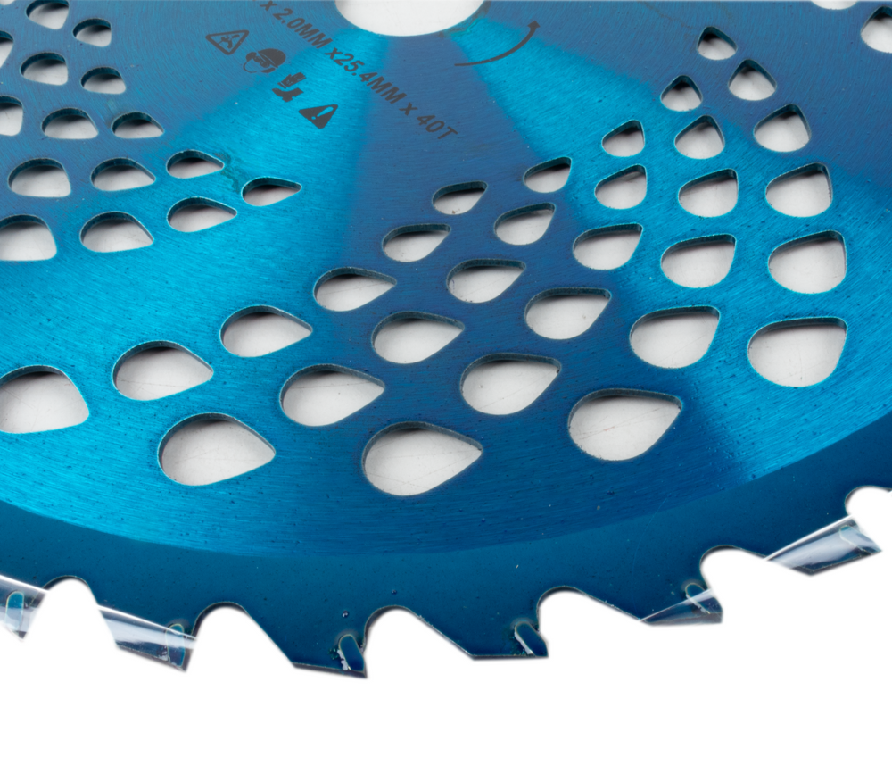 Disco professionale per decespugliatore con 40 denti in tungsteno anodizzato blu Ø esterno 255mm Ø foro 25,4mm per qualsiasi tipo di erba e vegetazione - Ama