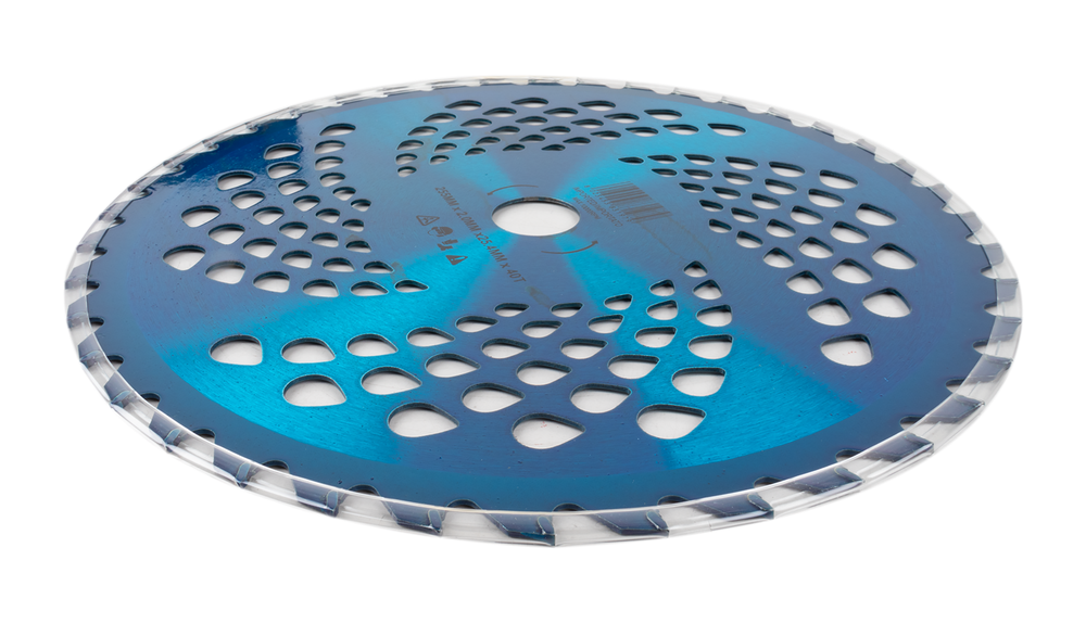 Disco professionale per decespugliatore con 40 denti in tungsteno anodizzato blu Ø esterno 255mm Ø foro 25,4mm per qualsiasi tipo di erba e vegetazione - Ama