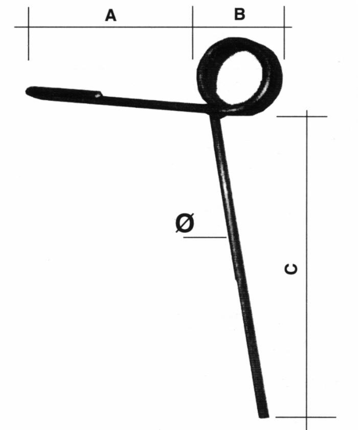Dente per erpice strigliatore anteriore lungo 220mm Ø 8mm - Ama