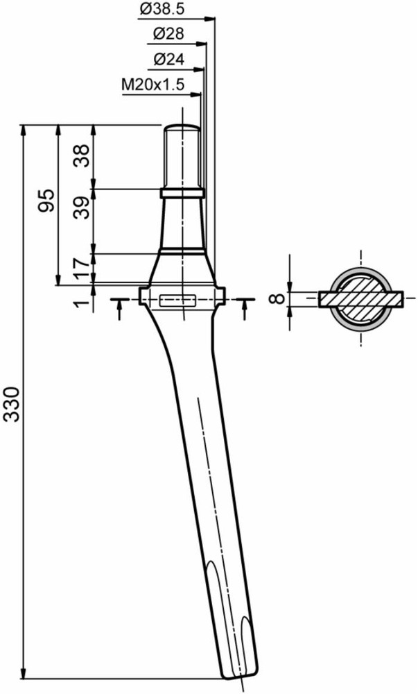 Dente per erpice lunghezza 300mm foro M20 - Ama