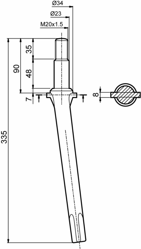 Dente per erpice lunghezza 335mm foro M20 - Ama