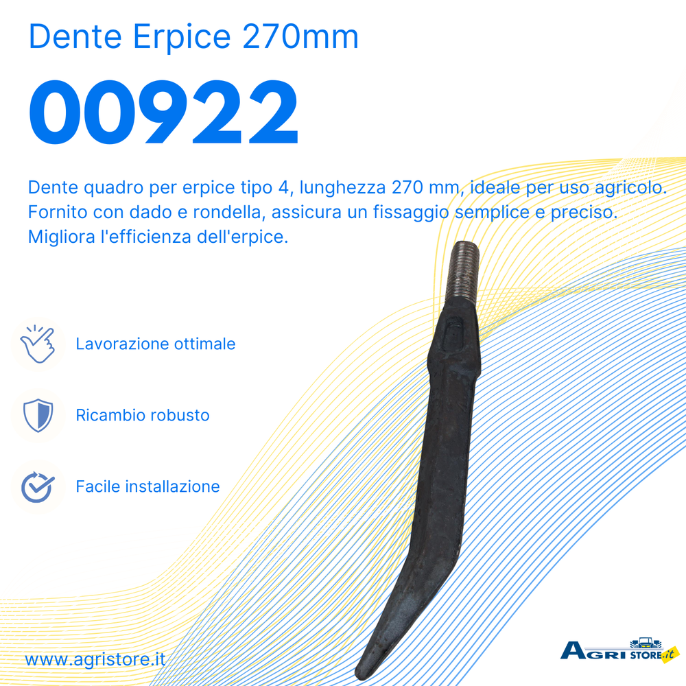 Dente per erpice lunghezza 270mm lunghezza filetto 50 mm - Ama