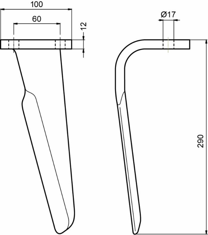 Dente per erpice lunghezza 290mm larghezza 100mm - Ama