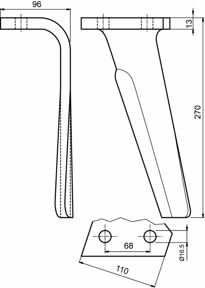 Dente per erpice lunghezza 270mm altezza 96mm - Ama