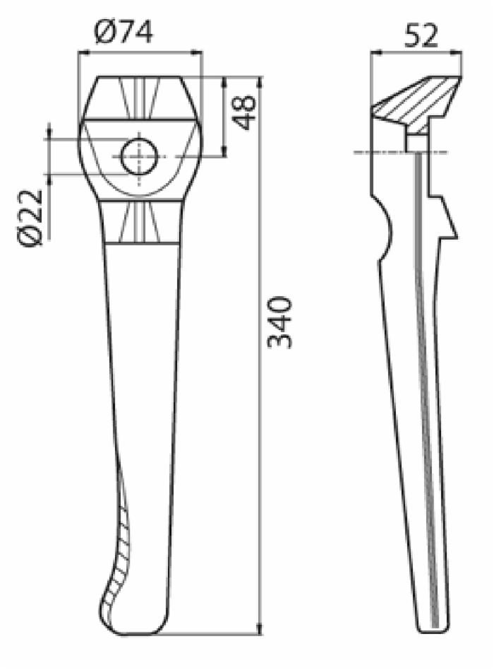 Dente per erpice lunghezza 340mm larghezza 52mm - Ama