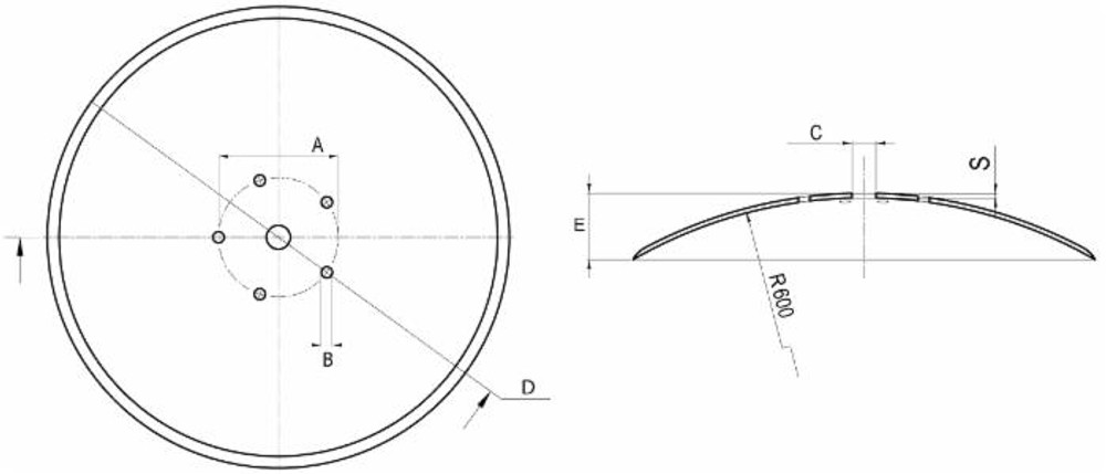 Disco frangizolle per aratro con ø 710mm spessore 6mm e foro centrale di 26mm - Ama