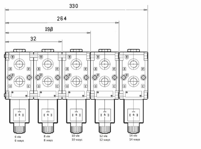 Deviatore elettrico modulare a 6 vie da 3/8" 12VDC - Bosch Rexroth