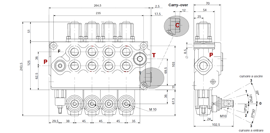 Distributore Walvoil SD11 a 4 leve a doppio effetto - 70L - Walvoil
