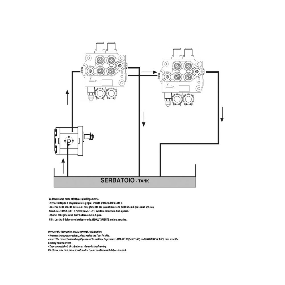 Distributore idraulico da 1/2" a 2 leve doppio effetto 80L - Ama Refluid