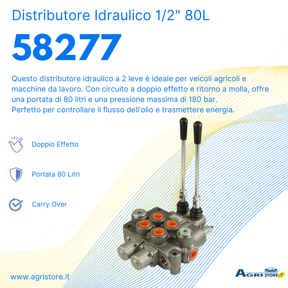 Distributore idraulico da 1/2" a 2 leve doppio effetto 80L - Ama Refluid