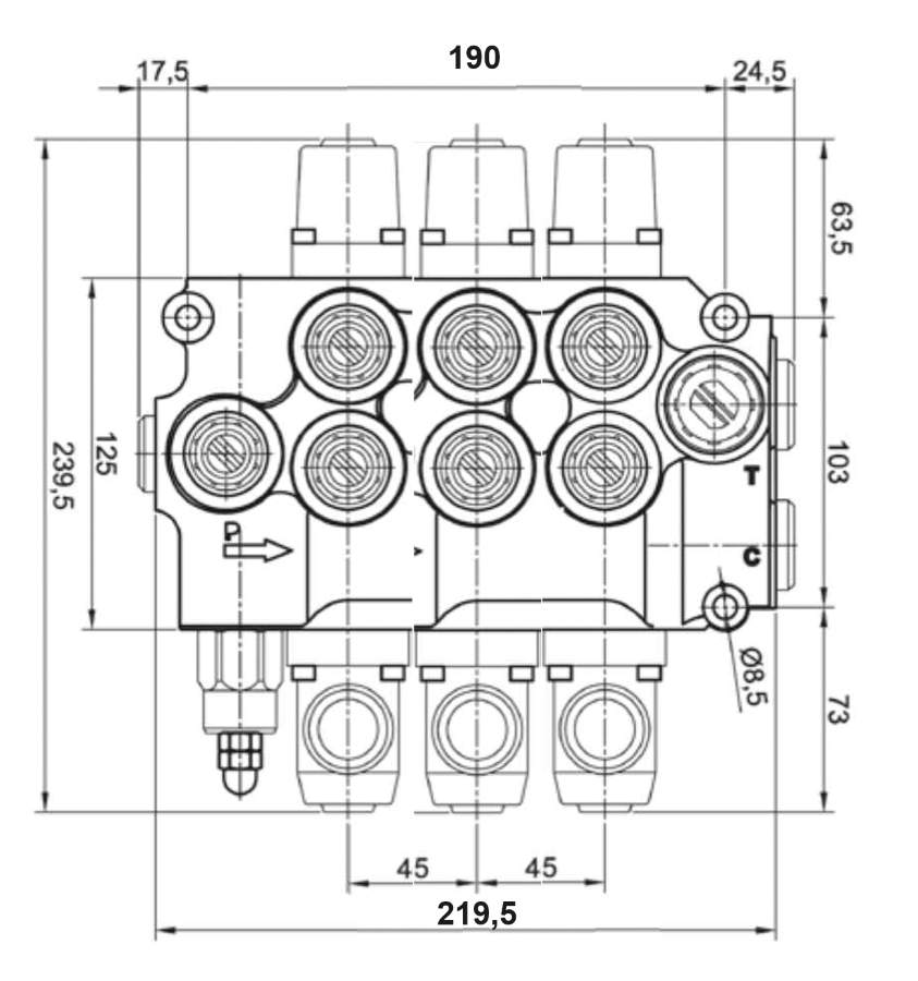 Distributore idraulico da 1/2" a 3 leve doppio effetto 80L - Ama