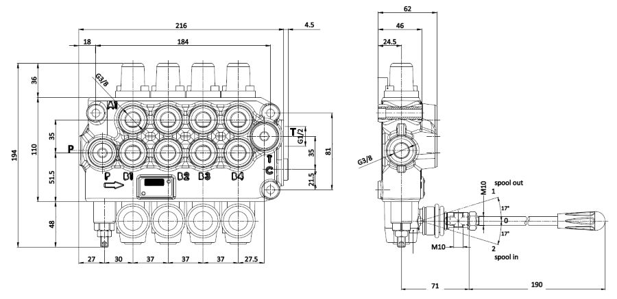 Distributore oleodinamico Ama a 4 leve doppio effetto - 40L - Ama Refluid