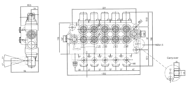 Distributore oleodinamico Ama a 5 leve doppio effetto - 40L - Ama