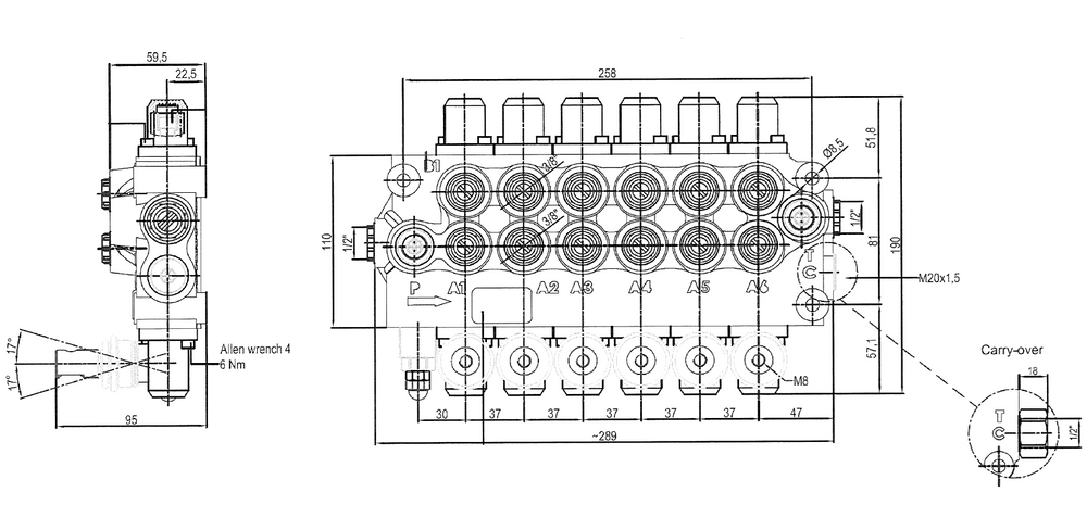 Distributore idraulico da 3/8" a 6 leve doppio effetto 40L - Ama Refluid
