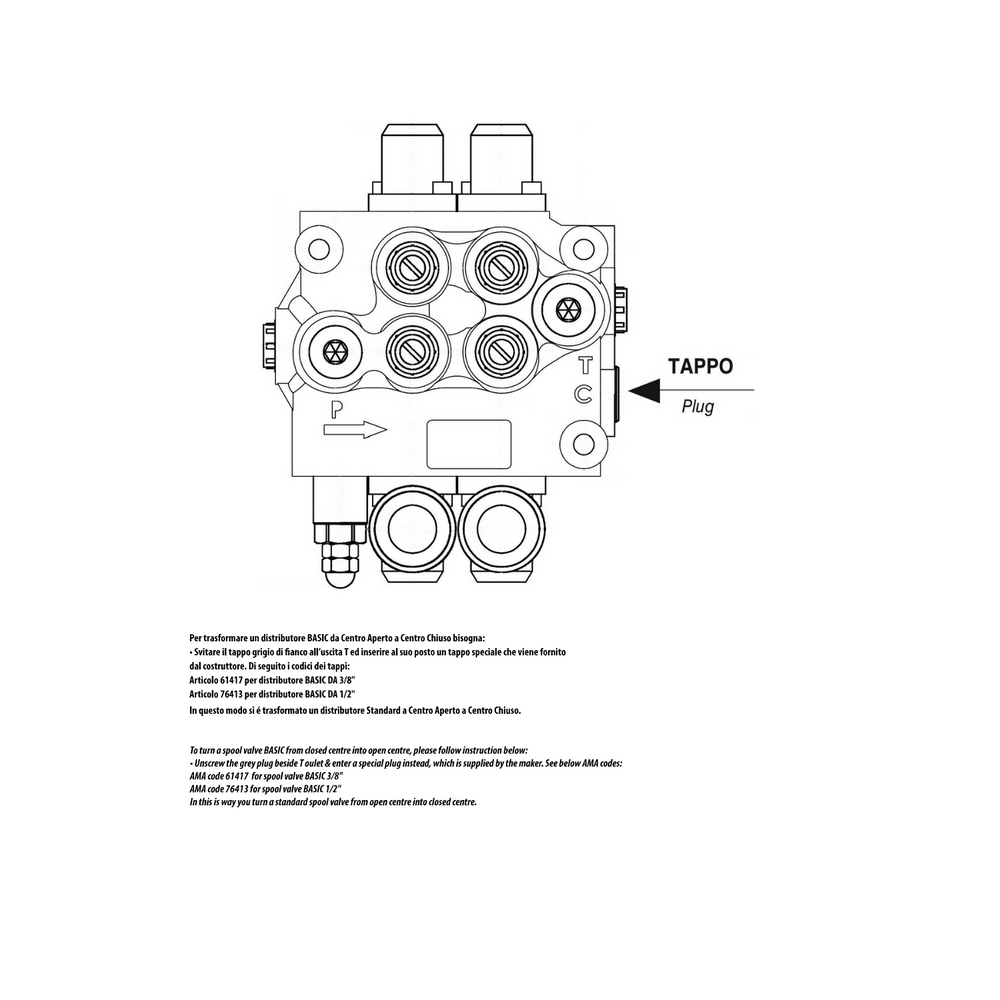 Distributore idraulico da 3/8" a 6 leve doppio effetto 40L - Ama