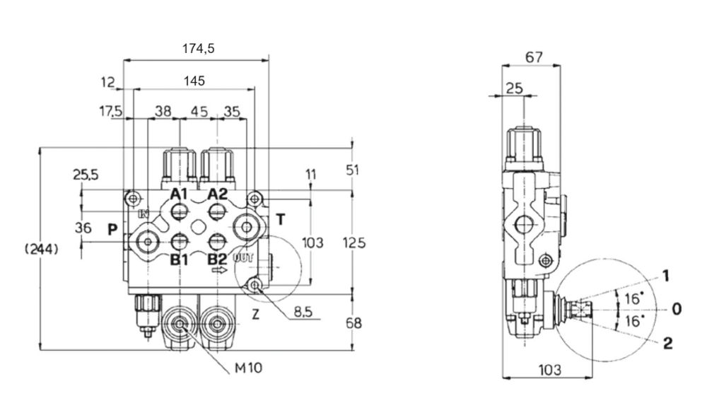 Distributore oleodinamico Walvoil SD11 a 2 leve - 70L - Walvoil