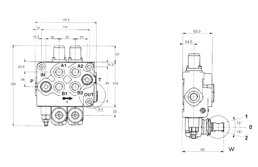 Distributore Walvoil SD5 a 2 leve doppio effetto e doppio effetto flottante - 40L - Walvoil