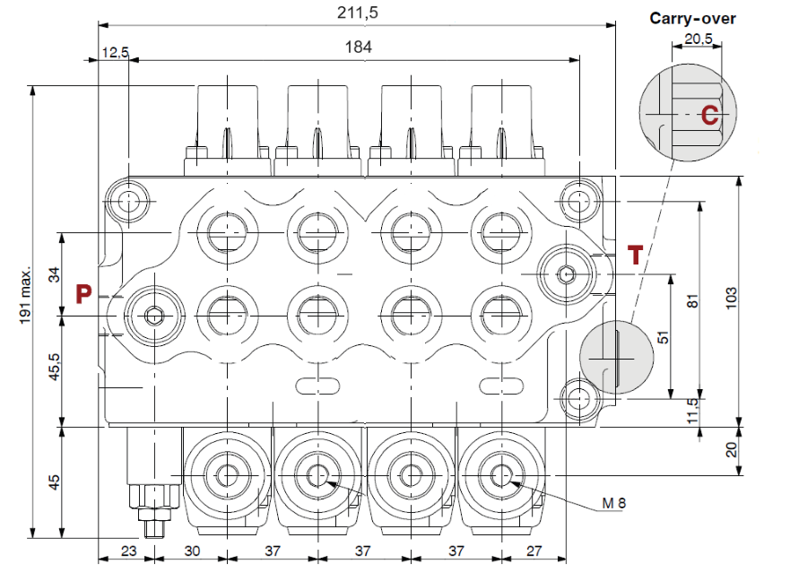 Distributore Walvoil SD5 a 4 leve doppio effetto - 40L - Walvoil